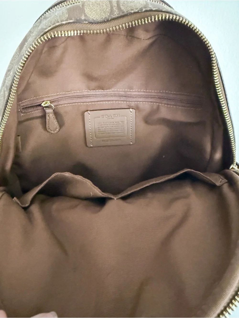 Coach Court 5671 Khaki Saddle Leather Canvas Signature Backpack